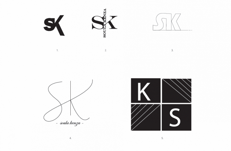 Feuille blanche avec 5 logo différents des lettres S et K